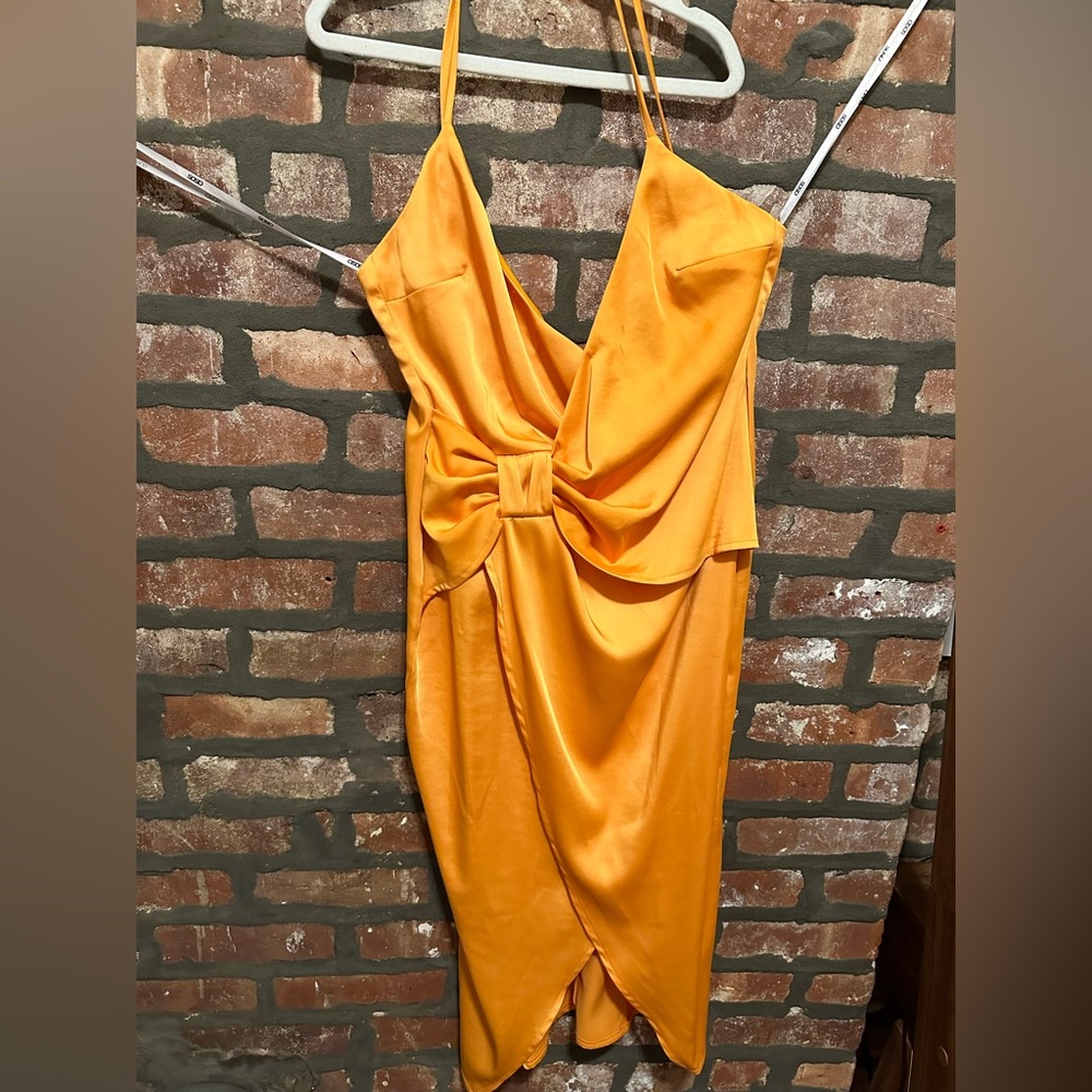 ASOS orange midi satin dress